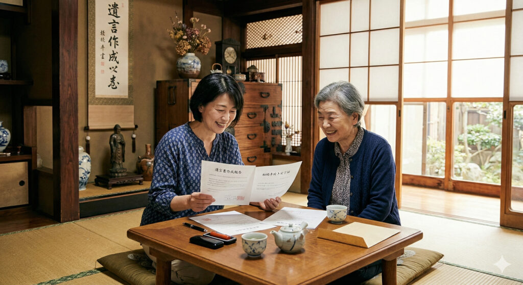 書類を整理する女性たち。