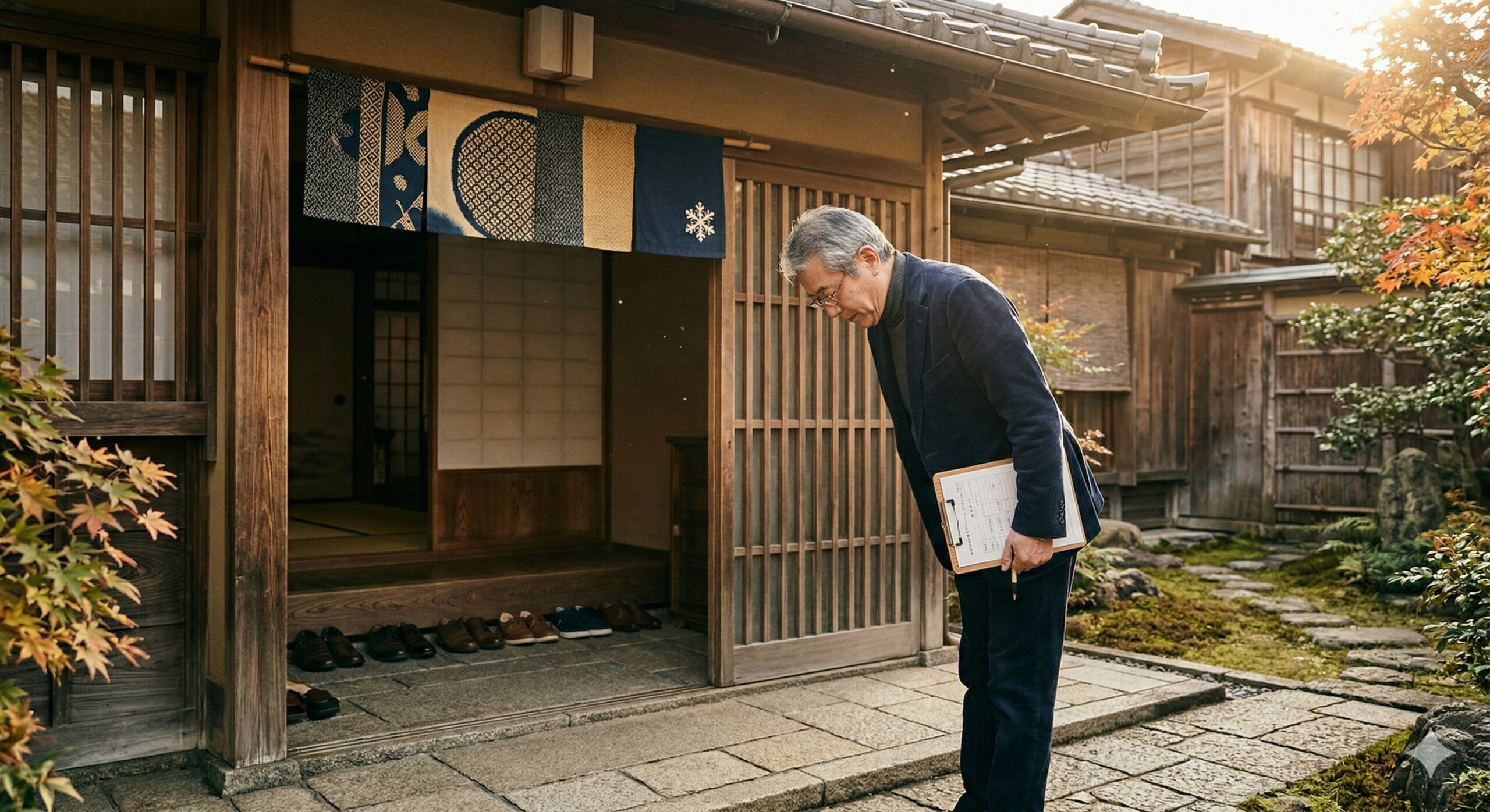 入口で一礼する鑑定士。