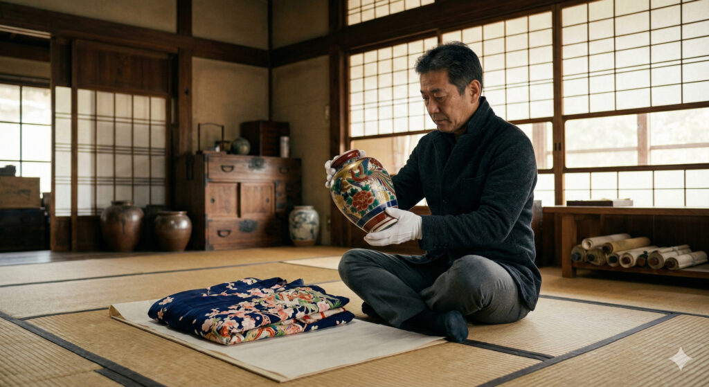 九谷焼を査定する買取業者。