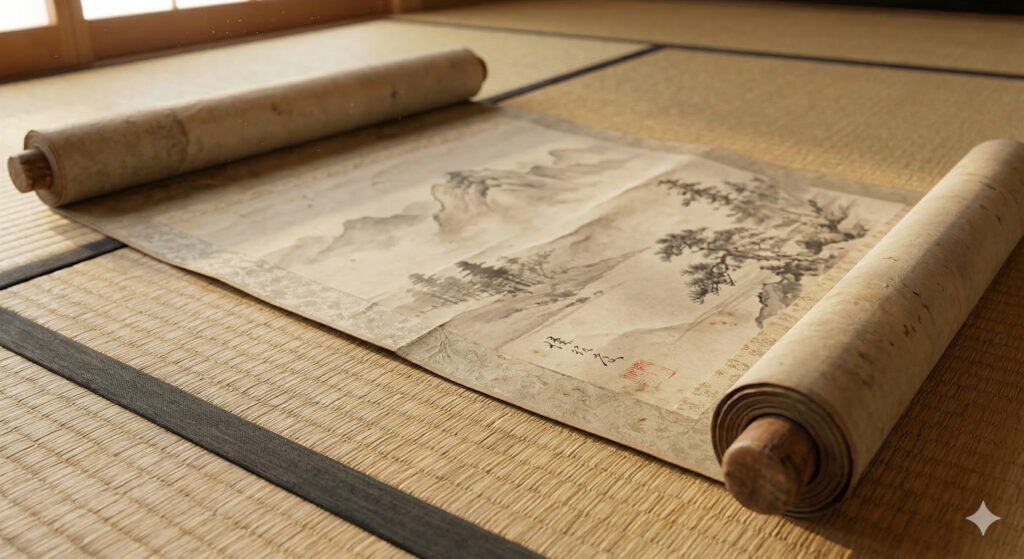 畳の上の掛け軸
