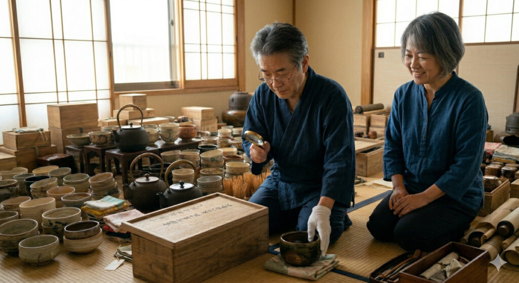 茶道具の鑑定の様子