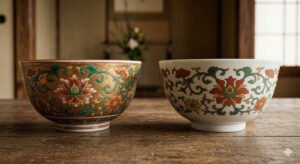 2つの九谷焼の陶器